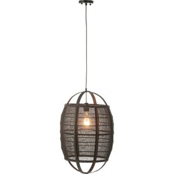 J-line - Hanglamp Ion Linnen/bamboe Zwart Small - 37x37x56cm