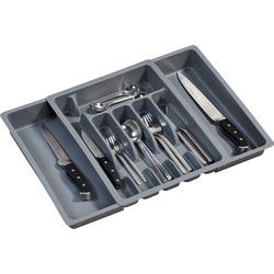 Kunststof uitschuifbare bestekbak/inzetbak - 2x - grijs - 38 x 29-50 cm - Bestekbakken