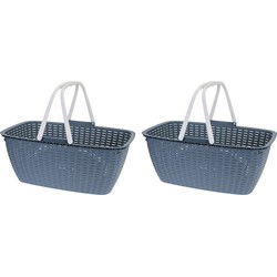 Wasmand met hengsel - 2x - donkerblauw - kunststof - 35 liter - 60 x 40 x 30 cm - Wasmanden