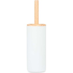 Berilo toiletborstel/WC-borstel in houder - Malaga - wit - 38 cm - bamboe/kunststeen/RVS - badkamer - Toiletborstels