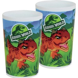 2x stuks kunststof drinkbeker Jurassic World dinosaurus 220 ml - Kinderservies