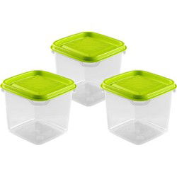 Hega Hogar Vershoudbakjes - set 3x stuks - 0.3 liter - transparant/lime groen - L8 x B8 x H11 cm - Vershoudbakjes