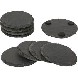 Glazenonderzetters - 8x - rond - leisteen - 10 cm - Glazenonderzetters