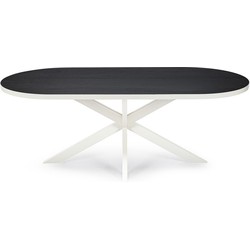 Stalux Plat ovale eettafel 'Noud' 180 x 100, kleur wit / zwart eiken