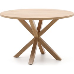 Kave Home - Argo ronde tafel afgewerkt in naturel melamine en stalen poten met houteffect Ø 120 cm