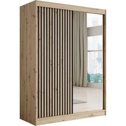 Meubella - Kledingkast Lisbon 2 - Eiken - 150 cm - Met spiegel