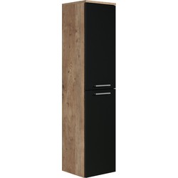 Badplaats Badkamerkast Saturnus 35 x 35 x 130 cm - Kastanje Eiken met Zwart - Hangende Kolomkast met Twee Deuren