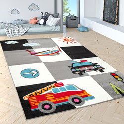 Kindervloerkleed - Eceria - Brandweer / Politie - Grijs - 120x170 cm