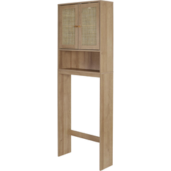 MISOU Bali WC Kast - Wasmachinekast - Bovenkast - Toiletkastje - Badkamerdressoir - Meubel - Kastje - Toiletrolhouder - Rotan - Hout