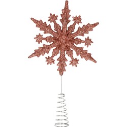 Kunststof kerstboom 3D sneeuwvlok piek glitter donker roze/rose 20 cm - kerstboompieken