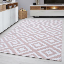 Plus Vloerkleed - Laagpolig Tapijt Woonkamer - Roze / Wit- 80x150 CM