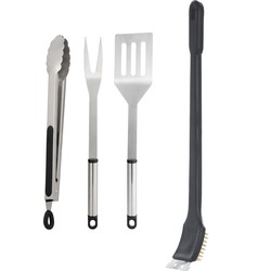 BBQ/barbecue gereedschap set 4-delig RVS inclusief schoonmaakborstel - Barbecuegereedschapset