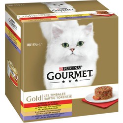 Gold hartig torentje met rund en tomaat, met kip en wortelen, met kalkoen en spinazie, met lam en sperziebonen 8x85g kattenvoer - Gourmet