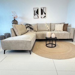 Hoekbank Yara met chaise longue links chenille beige