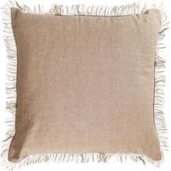 Kave Home - Kussenhoes Abinadi beige van katoen en linnen met franjes 45 x 45 cm