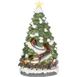 LuVille Kerstdorp Miniatuur Kerstboom met Santa Express - H39 x Ø21 cm