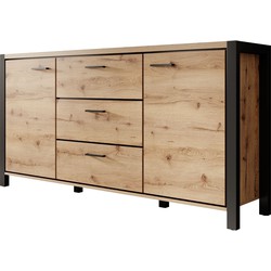 Meubella Dressoir Acapulco - Eiken - Zwart - 180 cm