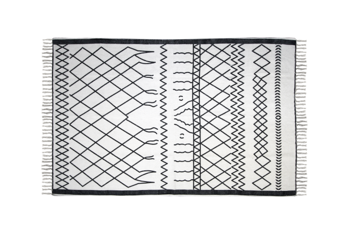 Vloerkleed - katoen - 180x120 cm - wit/zwart - 
