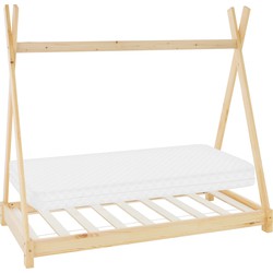 Kinderbed Tipi 70x140 cm van grenenhout incl. matras H-10cm houten bed met lattenbodem ML design
