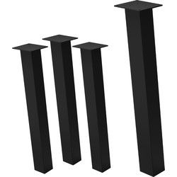 Set van 4 tafelpoten schuin 72 cm zwart glanzend staal vierkant profiel 8x8 cm I-vorm 96° helling ML ontwerp