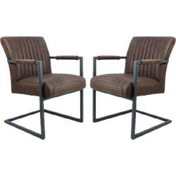 HSM Collection-Eetkamerstoel Texas Met Arm S/2-55x50x85-Espresso/Grijs-Leder/Metaal