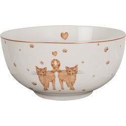 Clayre & Eef Soepkom Wit Bruin Porselein Katten