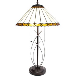 LumiLamp Tiffany Tafellamp  Ø 41x69 cm Beige Bruin Glas Kunststof Rond Tiffany Bureaulamp