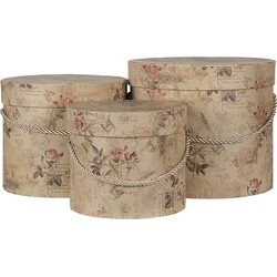 Clayre & Eef Hoedendoos Set van 3  Ø 23x20 cm Beige Roze Karton Bloemen Opbergdoos