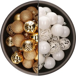 74x stuks kunststof kerstballen mix van goud en wit 6 cm - Kerstbal