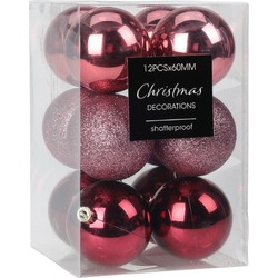 Christmas Decoration Kerstballen - 12x - 6 cm - kunststof - roze - Kerstbal