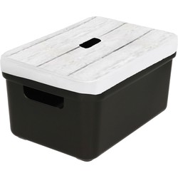 Sunware Opbergbox/mand - zwart - 5 liter - met deksel hout kleur - Opbergbox