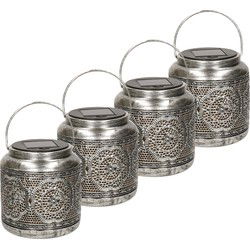 4x stuks solar lantaarn met patroon metaal antiek zilver 16 cm - Lantaarns