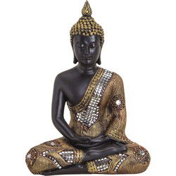 Boeddha in zwart/goud van poly, B21 x D12 x H27 cm.