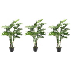 3x Groene Philodendron Monstera gatenplant kunstplanten 100 cm met zwarte pot - Kunstplanten