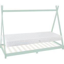 Kinderbed Tipi 90x200 cm mint van grenenhout incl. matras H-16cm houten bed met lattenbodem ML design