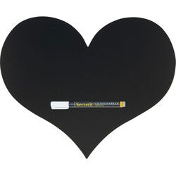 Securit hartjes vorm krijtbord - 30 x 36 cm - incl witte krijtstift - Krijtborden