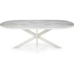 Stalux Plat ovale eettafel 'Noud' 180 x 100, kleur wit / beton