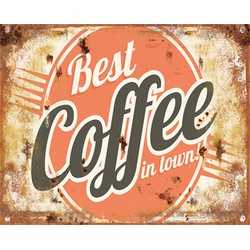 Clayre & Eef Tekstbord  33x25 cm Oranje Ijzer Rechthoek Best Coffee in town Wandbord