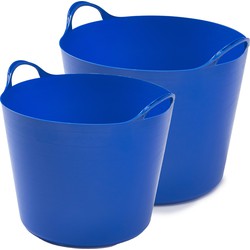 Flexibele emmers - 2x stuks - 14 liter en 26 liter - blauw - Wasmanden
