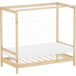 Kinderbed voetbaldoel 80x160 cm naturel grenenhout incl. matras H-10cm Houten bed met lattenbodem & doelnet ML design