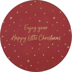 Clayre & Eef Onderbord  Ø 33 cm Rood Goudkleurig Kunststof Sterren Enjoy your Happy little Christmas