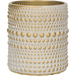 Countryfield theelichthouder/kaarsenhouder - creme /goud - H10 cm - Waxinelichtjeshouders