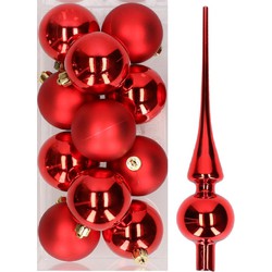 12x Kerst rode kunststof kerstballen met glazen piek glans - Kerstbal