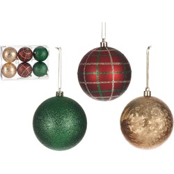 Krist+ kerstballen - 6x st - rood/groen/goud - kunststof - gedecoreerd - Kerstbal