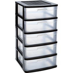 Ladeblok/bureau organizer met 5x lades zwart/transparant L40 x B39 x H81 cm - Ladeblok