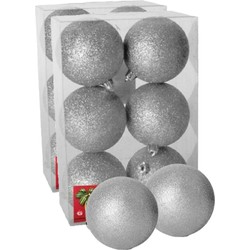 12x stuks kerstballen zilver glitters kunststof 4 cm - Kerstbal