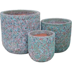 PTMD Bloempot Hiza - 45x45x45 cm - Keramiek - Groen- Set van 3