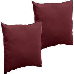 Set van 2x stuks bank/sier/tuin kussens voor binnen en buiten in de kleur bordeaux rood 40 x 40 x 10 - tuinstoelkussens