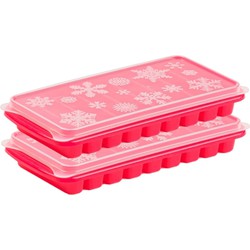 2x stuks Trays met Flessenhals ijsblokjes/ijsklontjes staafjes vormpjes 10 vakjes kunststof roze - IJsblokjesvormen