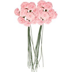 Rayher Decoratie roosjes satijn - bosje 24x - lichtroze - 12 cm - Kunstbloemen
